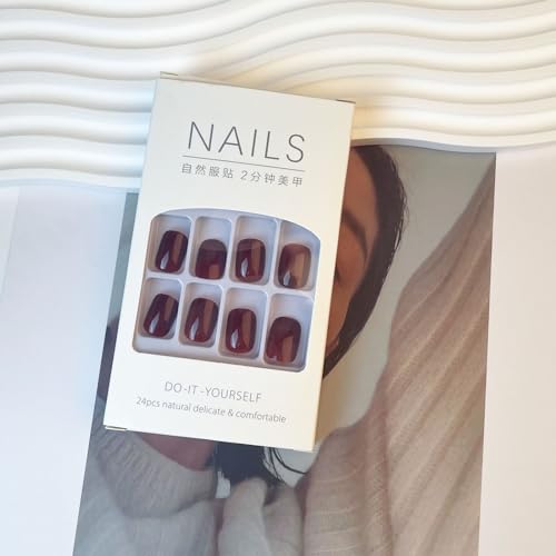 Chic Burgundy Acrylic Nail Tips Set, 24 Piece Stylish Manicure Kit - Image 3