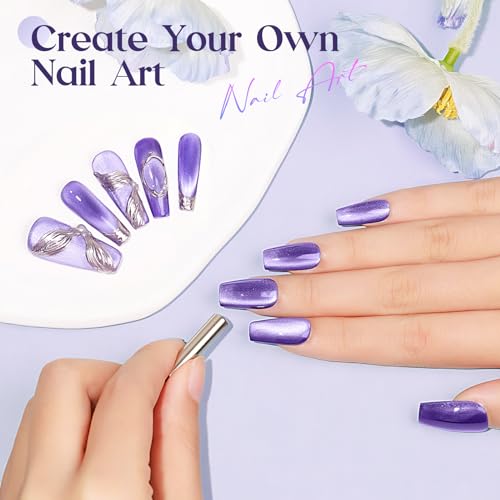 MIZHSE Cat Eye Gel Nail Polish: Purple Magnetic Gel Polish with Magnet Stick, Ceramic Crystal Magic Effect Moonlight Galaxy Shimmer Glitter Holographic Nail Gel Soak Off Nail Art Salon Manicure Home - Image 5
