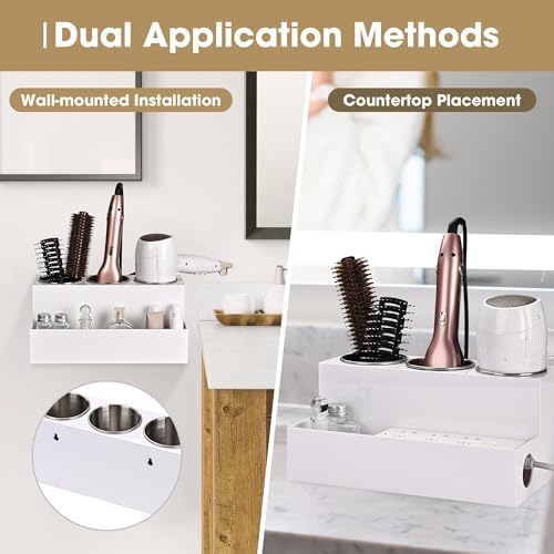 BYOOTIQUE Wall Mount or Countertop Acrylic Blow Dryer Holder and Bathroom Hair Tool Organizer - Image 6