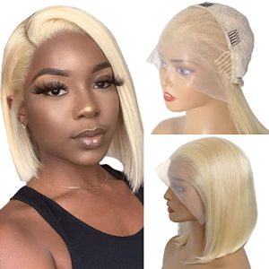 Platinum Blonde 14-Inch Human Hair Bob Wig for Women Natural Look