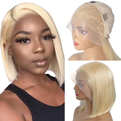 Platinum Blonde 14-Inch Human Hair Bob Wig for Women Natural Look