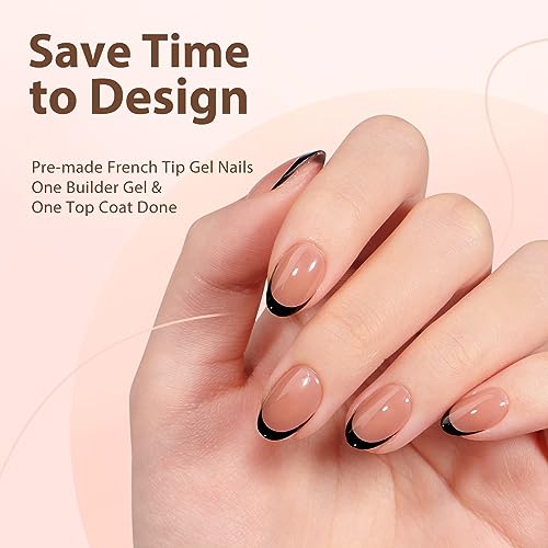 btartboxnails XCOATTIPS French Gel Nails - Black French Tip Press on Nails, Soft Gel Extra Short Almond Nail Tips, Press on Nails Acrylic Nail, Soak Off Fake Nails Extension - Image 7