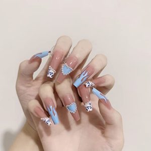 Sparkling Pink Flame Acrylic Nail Art Set for Chic Nail Designs - 24 Pieces