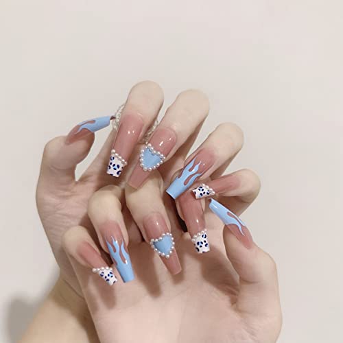 Sparkling Pink Flame Acrylic Nail Art Set for Chic Nail Designs - 24 Pieces