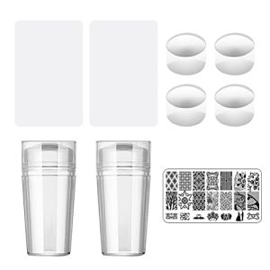 Clear Nail Stamper Kit ,2 Pcs Nail Art Stamper with Extra 4 Pcs Silicone Heads & 3 Scraper Manicure Nail Art Tool, Clear Silicone Stamping Jelly with Scraper for DIY Nail Decor