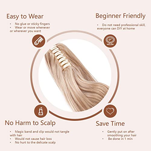 Benehair Wrap Around Ponytail Natural Black Mix Dark Auburn Hair Extensions Clip in Ponytail Hairpiece One Piece Hair Extension for Women 14 inch Straight Synthetic Valentines Day Gift Party - Image 4