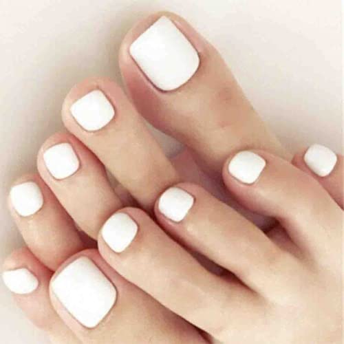 Matte White Press on Toenails French Square Acrylic Pure White Fake Toenails Fake Nails Short Toe Nails Press on Square Stick on Nails False Toenails for Women for Nail Art 24pcs - Image 5