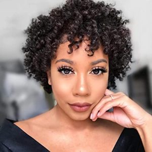 Short Afro Kinky Curly Human Hair Wigs For Black Women Brazilian Virgin Short Curly Afro Wigs None Lace 150% Density Unprocessed Afro Wig Human Hair Curly Machine Made (Natural Color, 8 inch)