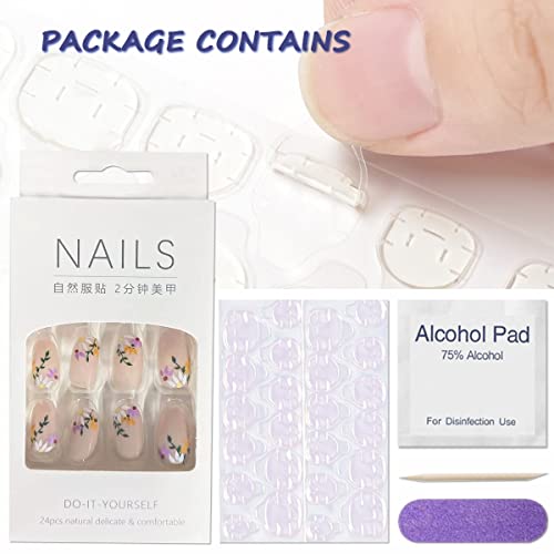 Spring Flowers Press on Nails - Medium Square,Purple White Flowers Fake Nails Glue on Nails,Natural Full Cover Stick on Nails False Nails Acrylic Nails Artificial Nails for Women 24Pcs/Set - Image 5