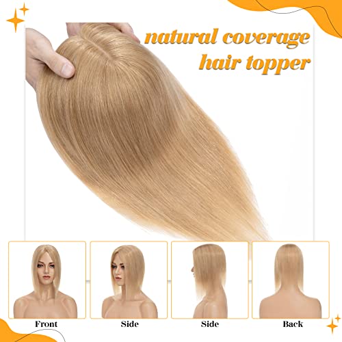 S-noilite Hair Toppers for Women Real Human Hair Topper No Bangs #27 Dark Blonde clip in topper 6 Inch Hair Pieces for Women with Thinning Hair Silk Base Hair Loss Cover 100% Real Human Hair 27g - Image 4