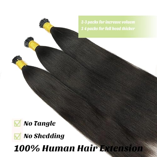 Yaki Straight I Tip Hair Extensions Human Hair Brazilian Remy Hair 22 Inch Invisible Keratin Stick I tip Hair Bundles Pre Bonded Real Hair Extensions Microlink Beads Hair for Black Women 50g/50Strand - Image 4