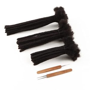 100% human hair dreadlocks extension handmade,natural black,0.6cm thickness,10 locs per bundle (4inch, Natural black)