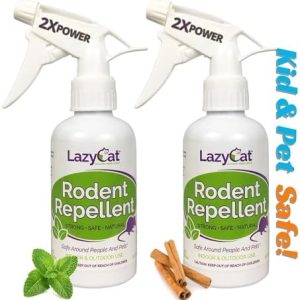 Peppermint Oil Spray for Rodents Plus Cinnamon Oil - MAX Power Mouse Repellent for Home RV Campers Boats Car Engines – Repel Mice and Rats from House Non-Staining 2X Strength (2 Pack) by Lazy Cat