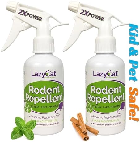 Peppermint Oil Spray for Rodents Plus Cinnamon Oil - MAX Power Mouse Repellent for Home RV Campers Boats Car Engines – Repel Mice and Rats from House Non-Staining 2X Strength (2 Pack) by Lazy Cat