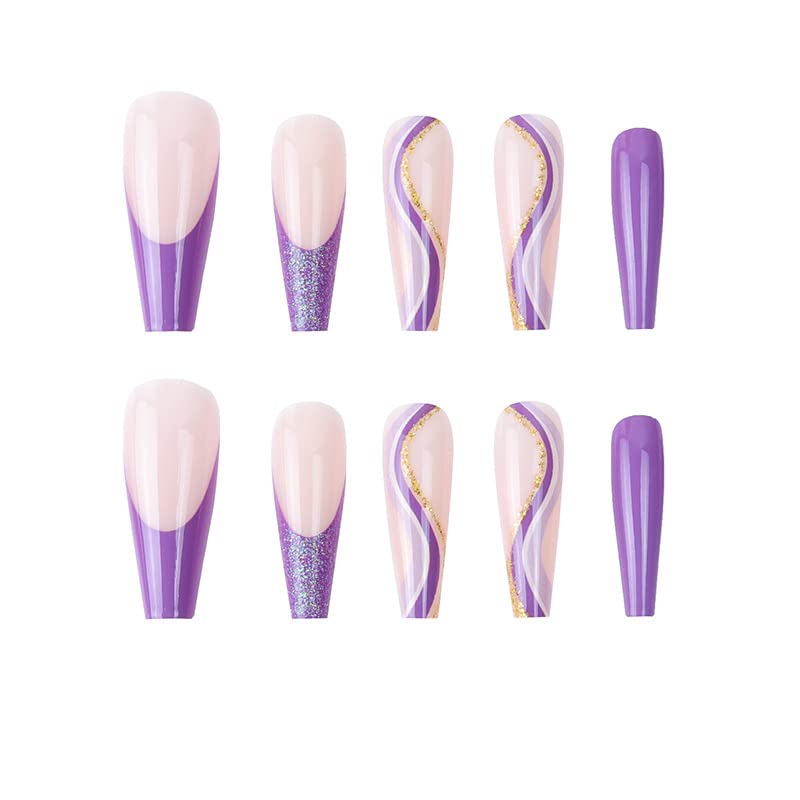 Purple coffin acrylic nails for a stylish look. - Image 4