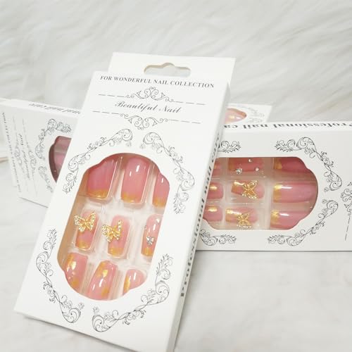 Chic Butterfly Acrylic Coffin Nails, 24 Piece Set, for Stylish Manicures - Image 5