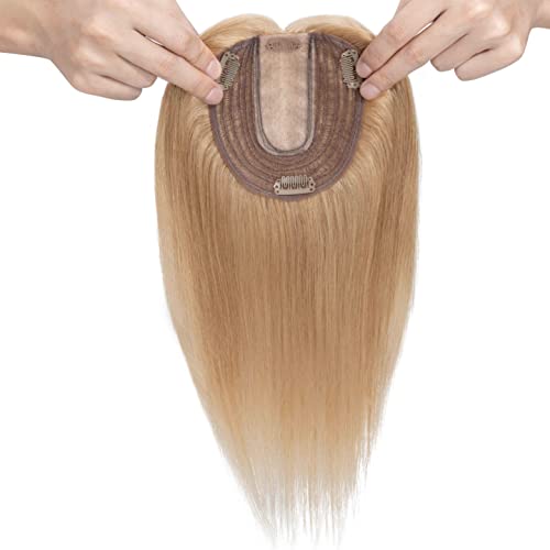 S-noilite Hair Toppers for Women Real Human Hair Topper No Bangs #27 Dark Blonde clip in topper 6 Inch Hair Pieces for Women with Thinning Hair Silk Base Hair Loss Cover 100% Real Human Hair 27g - Image 6