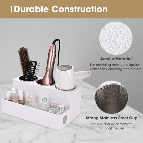 BYOOTIQUE Wall Mount or Countertop Acrylic Blow Dryer Holder and Bathroom Hair Tool Organizer - Image 7