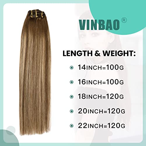 VINBAO Clip In Hair Extensions Human Remy Hair Balayage Chocolate Brown to Caramel Blonde Hair Extensions Clip in Human Hair 20 Inch 6pcs 120g Double Drawn Clip on Hair Extensions(#4/27/4,20'') - Image 6