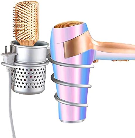 Hair Dryer Holder, Wall Mount Organizer Shelf Rack for Bathroom, Wall Mount with Comb Makeup Brushes Cup,Bathroom Washroom Shower Accessories Storage Organization Aluminum Set
