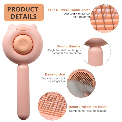 Pet Hair Cleaner Brush for Puppy Kitten Bunny with Release Button For Indoor Pet Hair Collection Self Cleaning Comb For Shedding Dog Grooming Brushes Cat Hair Deshedding Brush Comb(Piggy Shape) - Image 4