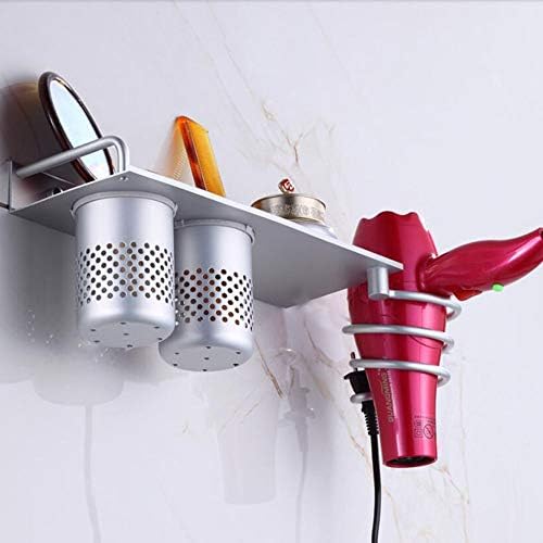 Wall-Mounted Hair Blow Dryer Holder with 2 Cups, Space Aluminum, Nail-Free Installation - Image 3