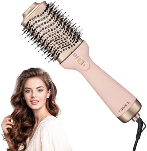 Blow Dryer Brush, YZHMSZKJ Hair Dryer Brush 4 in 1, 75MM Hot Air Brush in One with Negative Ion Anti-frizz Ceramic Titanium Barrel for Smooth, Frizz-Free Results for All Hair Types, 1300W, Pink