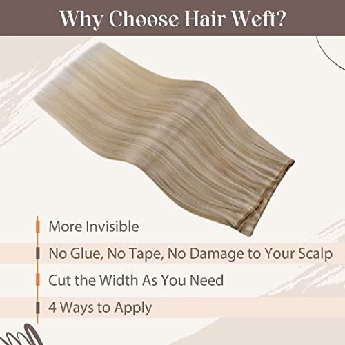 LaaVoo Sew in Extensions Real Human Hair Blonde Highlight Hand Tied Weft Extensions Remy Human Hair Silky Straight Sew in Weft Hair Extensions Human Hair 20" 100 G - Image 5