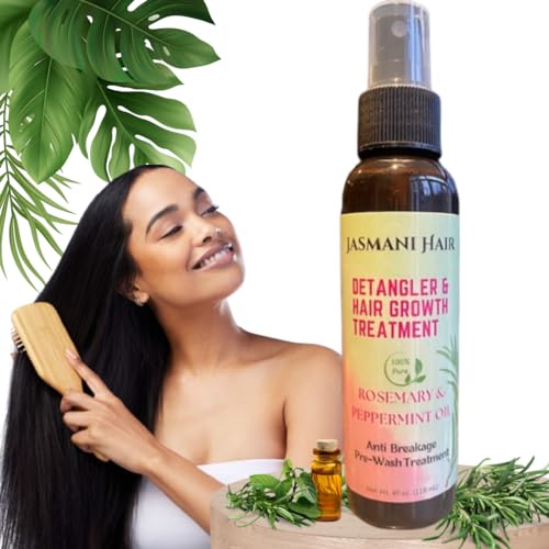 Detangler Spray & Hair Growth Oil - 2 in 1 -Pre-Shampoo Treatment - Peppermint & Rosemary for Dry Scalp, Matted, Knots, Breakage, Split Ends, 4C, Curly, Kids & Adults - Smooths & Nourishes 4 fl oz