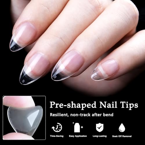 AddFavor 240pcs Short Almond Nail Tips Soft Gel x Nail Tips Almond Clear Fake Nails Short Acrylic Nail Tips Full Cover Gel Nails for Extension Nail Manicure Salon Home DIY - Image 4