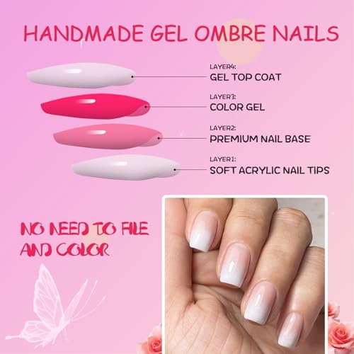 AddFavor Press on Nails Short Square 120pcs Fake Nails Short Nails Ombre Press on Square False Nail Medium Pink White Gradient Acrylic Nails with Design for Women Girls - Image 4