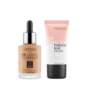 Catrice HD Foundation 46 and The Perfector Poreless Blur Primer Bundle 30ml Vegan Cruelty Free