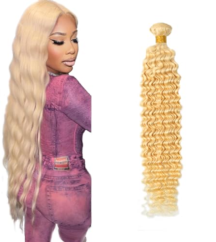 30 Inch 613 Blonde Deep Wave Human Hair Bundle Unprocessed Virgin Brazilian Weave
