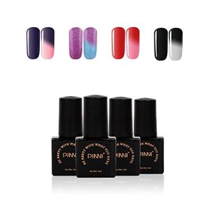 VidaRosa PINNI Temperature Color Changing Gel Nail Polish Thermal Chameleon UV LED Manicure Nail Art Salon, 4 Colors Set, Black & White, Dreamy Glitter Purple Blue, Red Purple, Red Pink, 5ML/PC