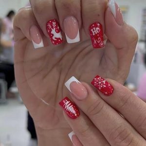 Red And White Acrylic Nails Coffin