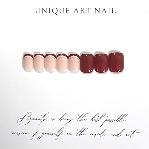 French Tip Press on Nails Christmas Fake Nails Short Square Glue on Nails Red False Nail Tips Full Cover Red Stick on Nails Glossy Xmas Acrylic Nails for Women Girls Christmas Nail Art Decoration - Image 7