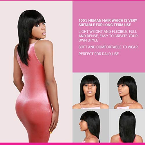 Soft Human Hair Wig with Bangs for Daily Wear, Natural Look, 16 Inches - Image 6