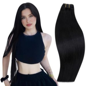 RUNATURE 18 Inch Sew in Weft Hair Extensions Human Hair Black Straight Sew in Human Hair Extensions Brazilian Double Weft Sew in Hair Extensions Human Hair Long Remy Hair Weft Extensions Silky 100g