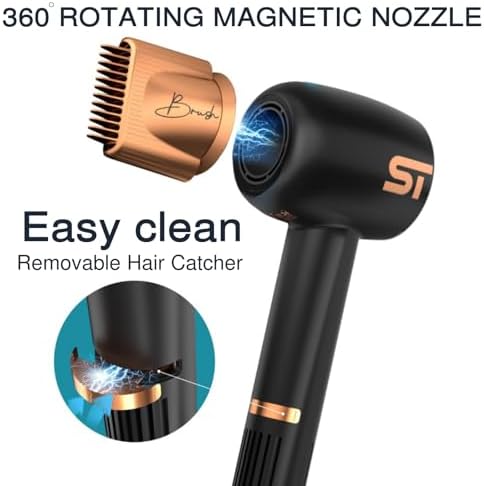 Supreme Trimmer Hair Dryer Negative Ion 110,000 RPM | Fast Drying & Low Noise Blow Dryer 1400W Brushless Motor | Magnetic Attachments, 3 Heat & 3 Speed Settings + Cool Shot | SHD347 Black - Image 2