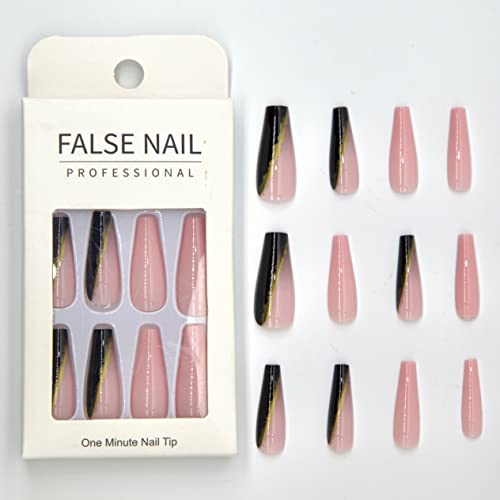 Long Length Pink Coffin Acrylic Nails Set - Durable & Stylish Nail Art - Image 4