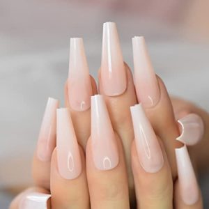 Medium Ombre Press On Nail Tips Coffin Classy Nails Fake Nails Art Classy Reusable Fingernails Uv Gel Detachable Manicure Full Cover Acrylic Nails False Nails With 24 Pcs Adhesive Sticker