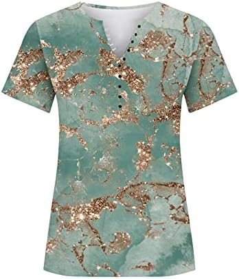Women's Spring Summer Tops 2024 Short Sleeve V Neck Blouses Graphic Printed Tees Trendy Casual Tops Button Up Shirts - Image 3