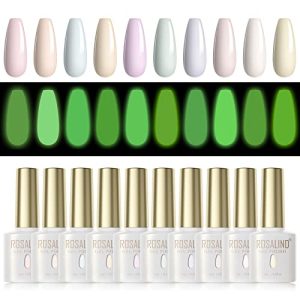 ROSALIND Glow in the Dark Gel Nail Polish Set, 10PCS Glow Nail Gel Polish Paste Colors, Soak off Luminous Light Colors Glow Effect Gel Nail Art