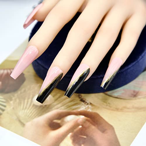 Long Length Pink Coffin Acrylic Nails Set - Durable & Stylish Nail Art - Image 2