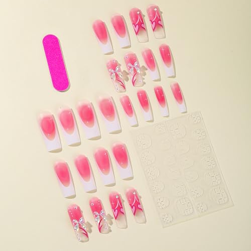 White and pink acrylic nails. - Image 2