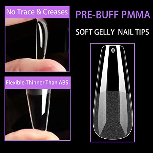Coffin Soft Gel Nail Tips - EJIUJIUO 550 Pcs Full Cover Fake Nail Tips for Acrylic Nails Soak Off Pre-buff Nail Tips PMMA Clear Ballerina Artificial Nail Tips with Case for Nail Salon and DIY Nail Art - Image 2