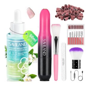 Saviland Portable Electric Nail Drill & Cuticle Oil Nail Care: 20000RPM Nail Drill Gradient Black Pink Nail Drill 7 Nail Drill Bits Nail File (80/100 Grit) 51 Sanding Bands Beginners at Home Manicure