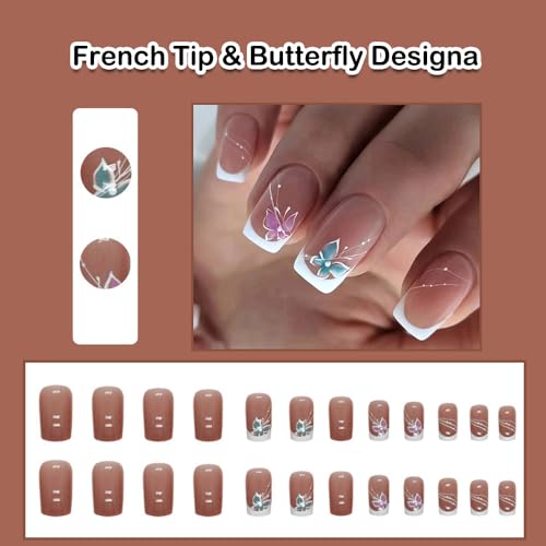 Butterfly design on short acrylic nails. - Image 2
