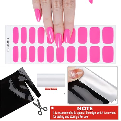 WOKOTO 20 Pcs Hotpink Semi Cured Gel Nail Strips With Nail File & Wooden Stick Nail Polish Strips Gel Nail Stickers Full Nail Wraps For Women Girls Long Lasting Stick On Real Nail Polish Stickers - Image 4