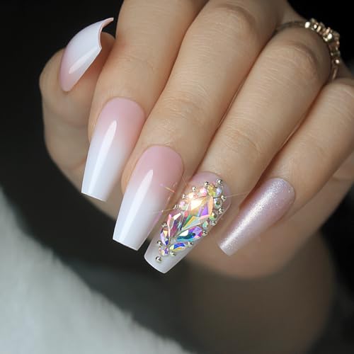 24 Piece Long Pink Coffin Acrylic Nails Set for Stylish Elegant Nail Art - Image 3